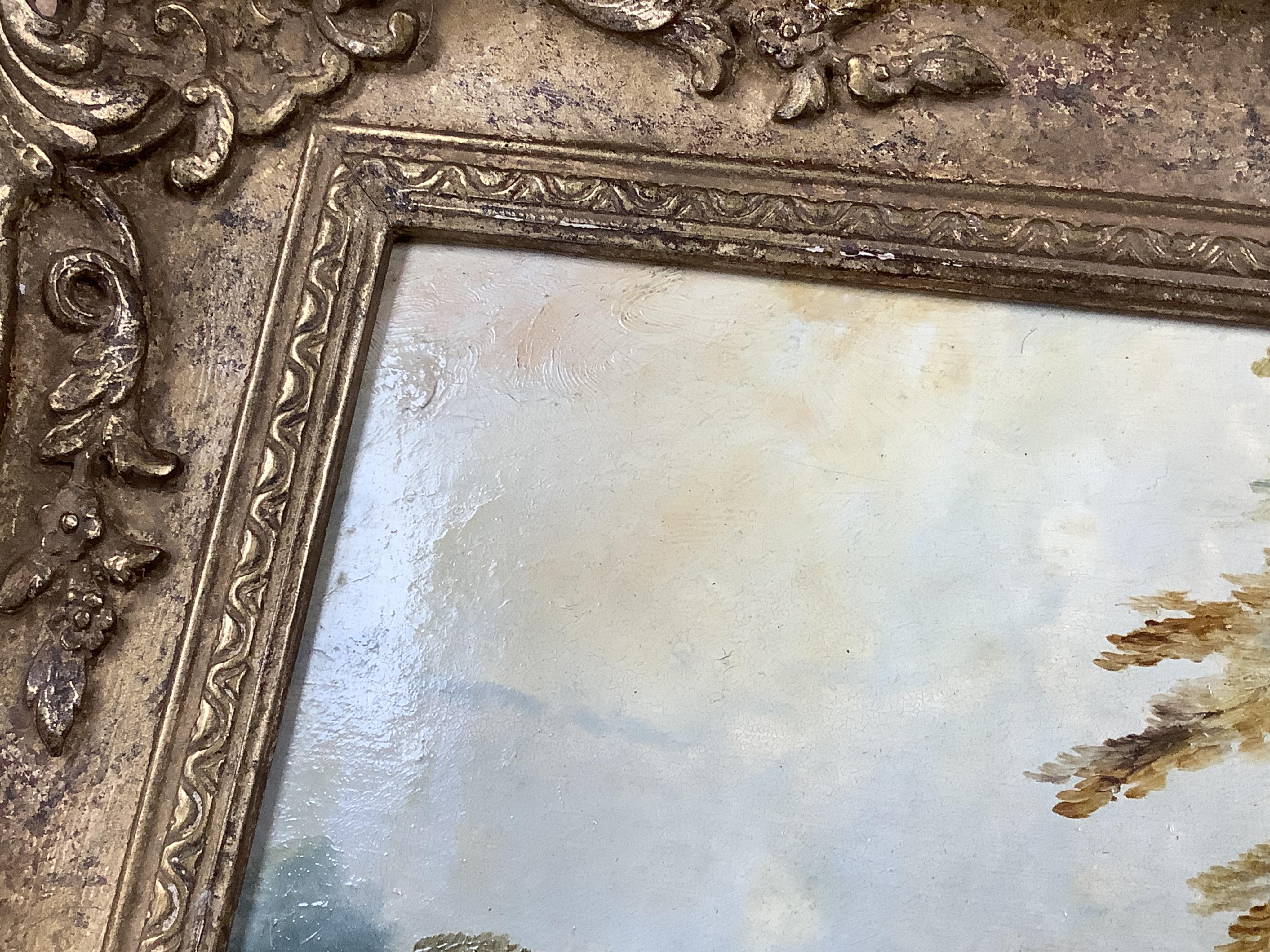 Edwin Hayes (1819-1904), Pastoral landscape with figure and horse before a cottage, signed, indistinctly dated 1844?, 22 x 29cm, applied plaque to the ornate gilt frame, oil on board